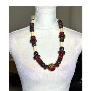 Vintage Boho Statement Bead Necklace | Artisan Tribal Style | Earth Tone Necklac